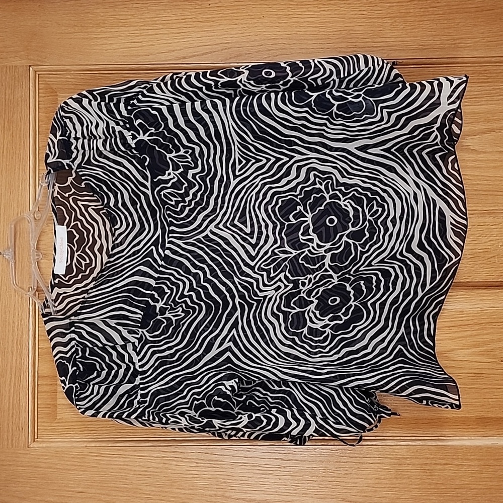 See by Chloe Chiffon Sheer Navy and Tan Blouse
